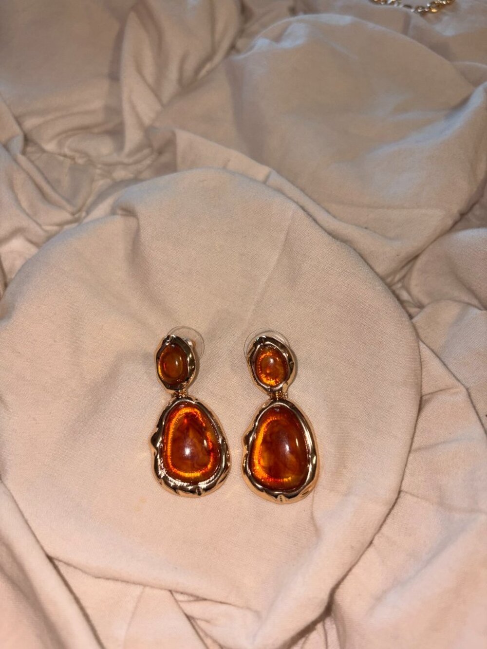 Free People Gold Amber Faux Resin Statement Drop Earrings Boho